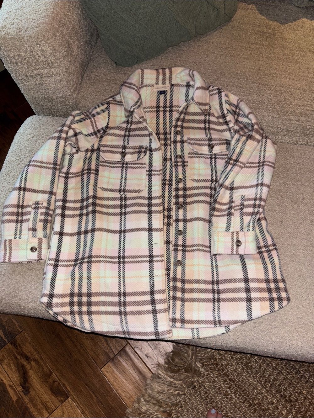 Plaid Shacket Jacket in Pink, Cream & Brown